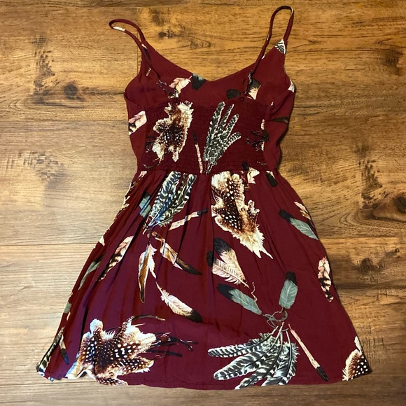 Maroon with Feather Design Sundress - Picture 2 of 4